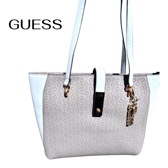 GUESS Monogram White and Gray Tote - Picture 1 of 10